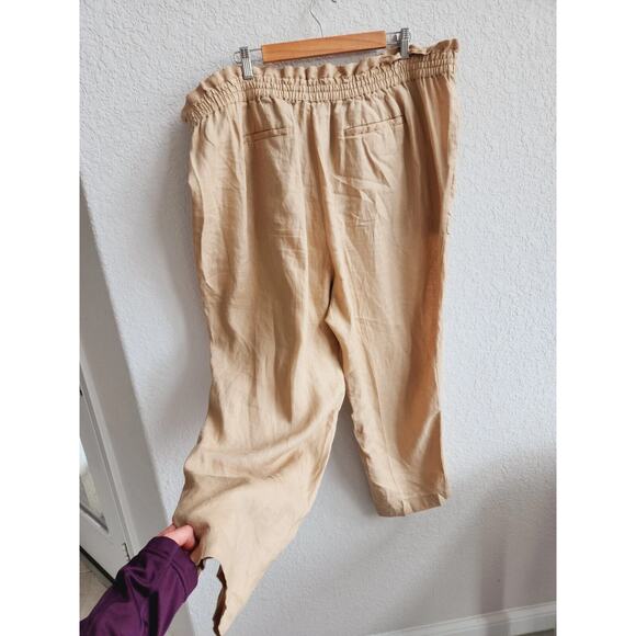 Lauren Ralph Lauren Womens Linen Ankle Pants Birch Tan Sz 14 High Rise Straight - Picture 9 of 14